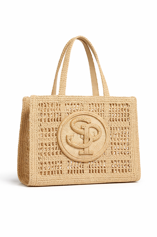 SP Monogram Tote Bag | Handmade Crochet Raffia Bag