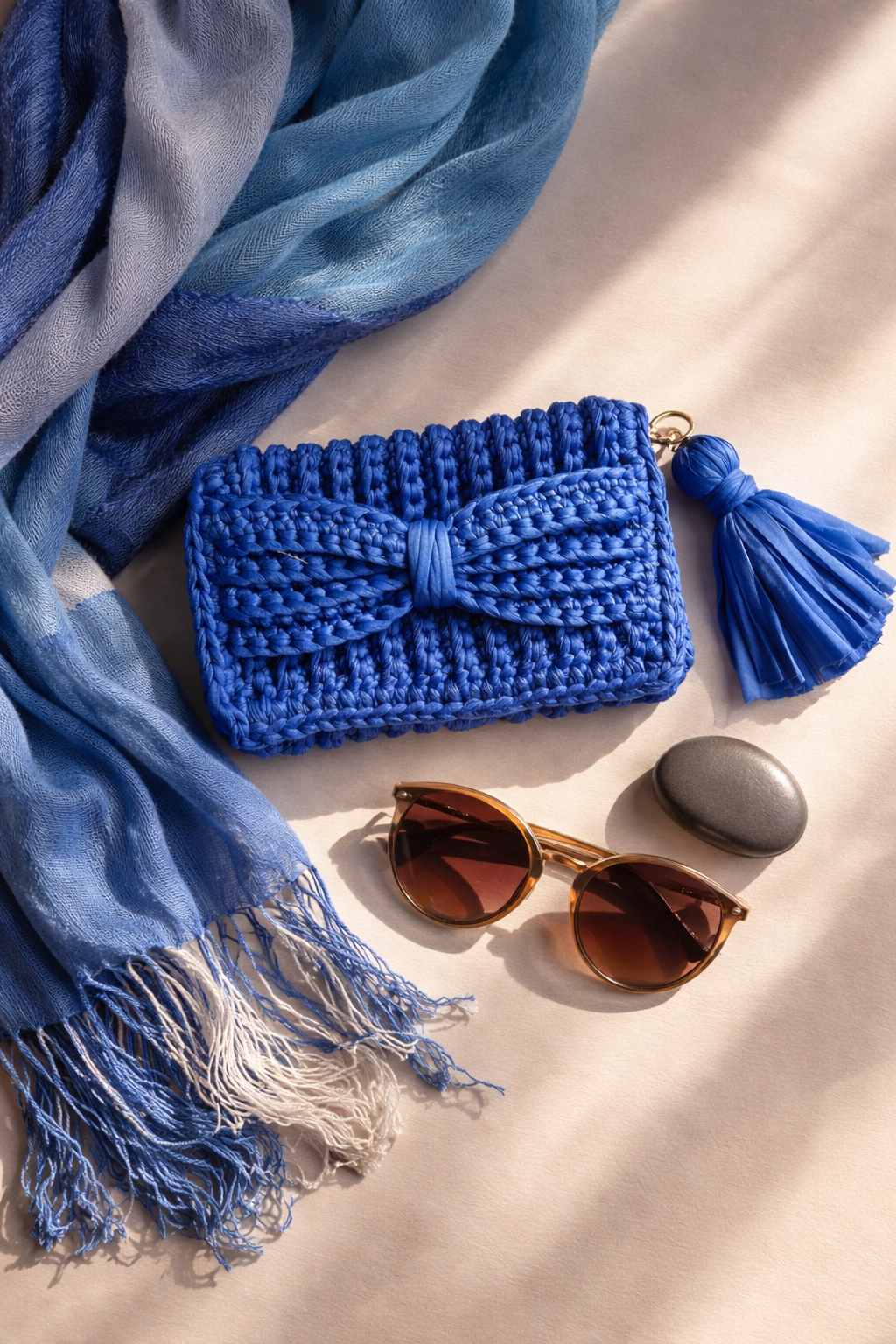 Azure Bow Crochet Clutch