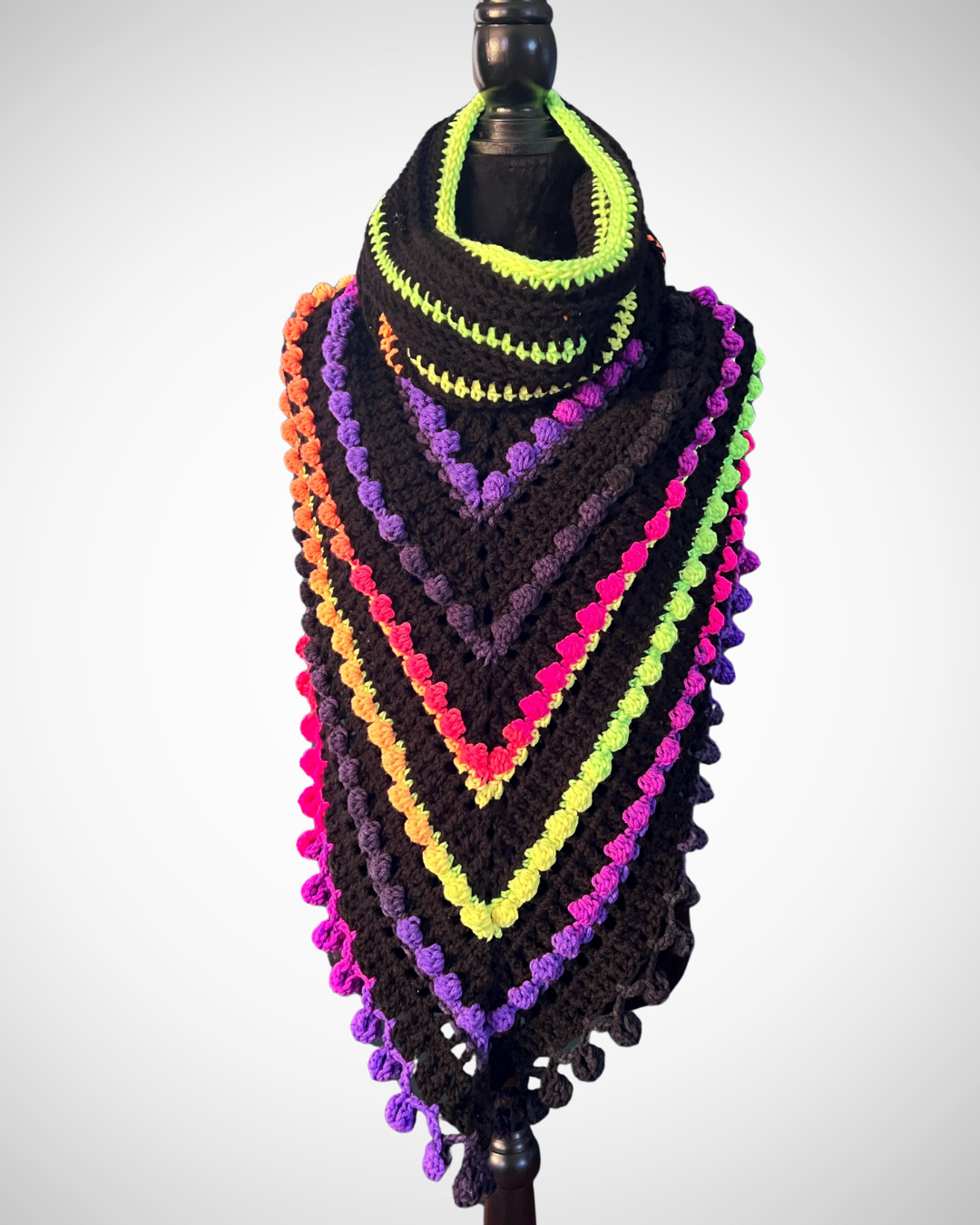 Bobble Bliss Hooded Scarf | Handmade Crochet Scarf with Hood | Valentine Striped Winter Accessory